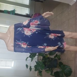 Jody California S mesh floral overlay flowy bell sleeve mini slip on